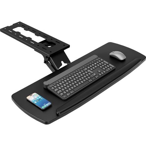 Support clavier sous bureau avec tiroir, réglable en hauteur, coulissant, pivotant 360°, ergonomique, fixation sous bureau pour clavier et souris, gaming (1/5)