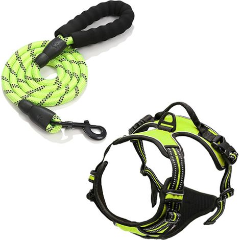 CSPARKV Dog Harness, Adjustable No Pull Reflective Dog Harness with Leash, Pet Dog Harness Accessory for Walking Training (Green, M) (1/5)