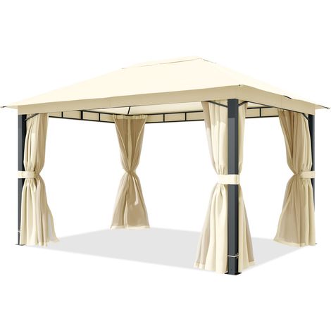 TOOLPORT Gartenpavillon 3x4 m, Alu-Pfosten, Dachplane ca. 220 g/m², beige - mit Seitenteilen und Moskitonetzen (1/5)
