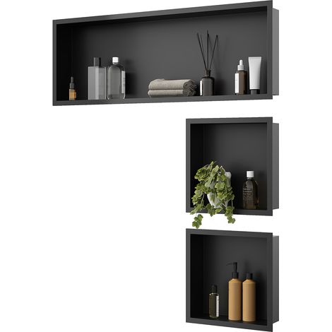 ELEGANT Shower Niche 304 Stainless Steel Wall Insert, Black Shower Caddies Modern Design, Shower Niche Three-piece Set(ENF30+ENF30+ENF90)