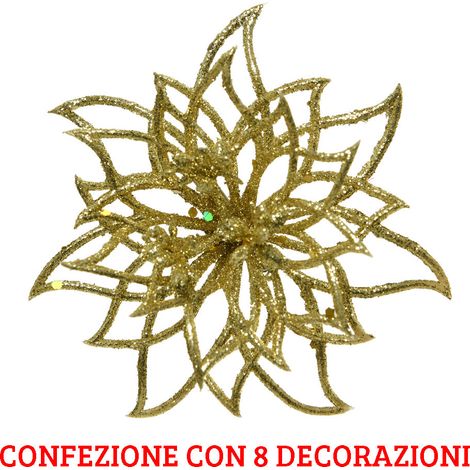 8 FIORI CON CLIPS 14X5 CM ORO GLITTER