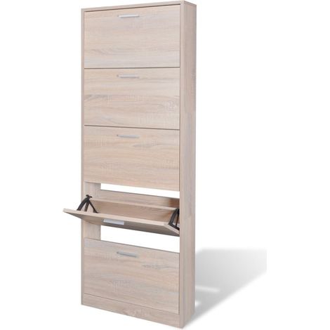 Armoire à chaussures en bois Puerto L59xH169xP17 – 5 portes rabattables-Chêne clair (1/5)