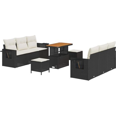 Garden Sofa Set with Cushion with Storage 9 pcs Black and cream vidaXL