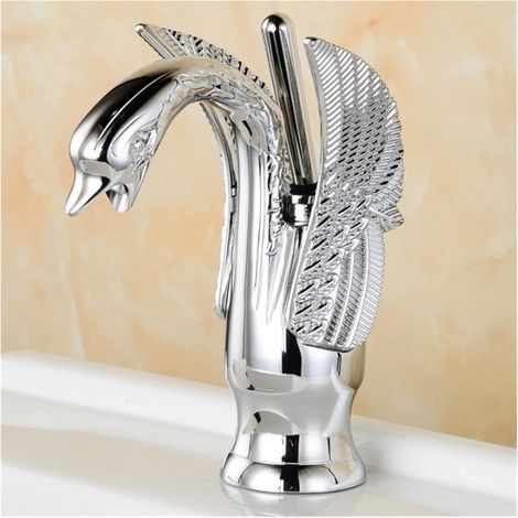 Golden Classic Salle de Bains Bassin Robinet High Court Shape Bird Bird Boulette Douce Effluent Mélangeuse à Eau Chaude et Froide(Chrome Short) (1/5)