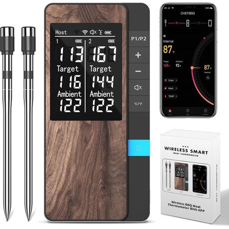 Thermomètre Cuisine, Thermometre Viande, Meat Thermometer Étanche Sans Fil, Sonde Temperature Connectée pour Barbecue, Four, Grill, Cuisine, Fumoir (1/5)