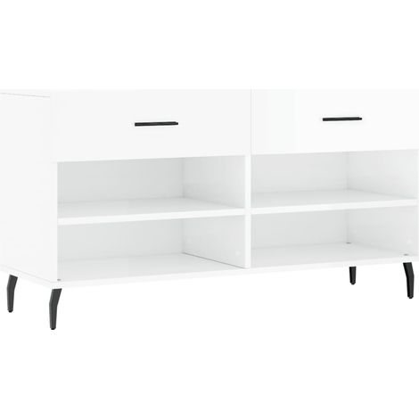 Banc à chaussures bottes commode étagère meuble entrée rangement brillant 102 x 35 x 55 cm bois d'ingénierie blanc