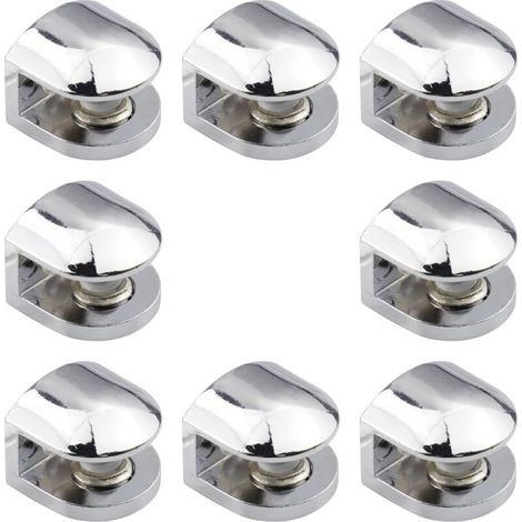 Set di 8 staffe regolabili in lega di zinco per mensole in vetro. Adatte per vetri con spessore da 8 a 10 mm. (1/4)