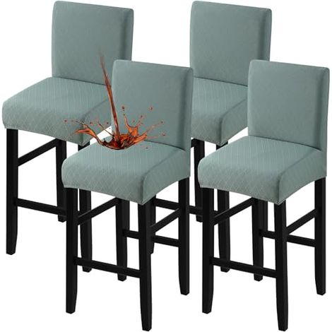 Housse de Tabouret de Bar Imperméable Couverture de Chaise Haute de Bar Extensible Lavable pour Chaise de Salle à Manger Courte (4 Pcs, Vert) (1/5)