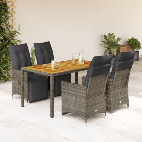 5-tlg. Garten-Bistro-Set mit Kissen Grau Poly Rattan (1/5)