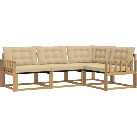 Conjunto de sofás de exterior con cojín 4 pcs y Beige vidaXL