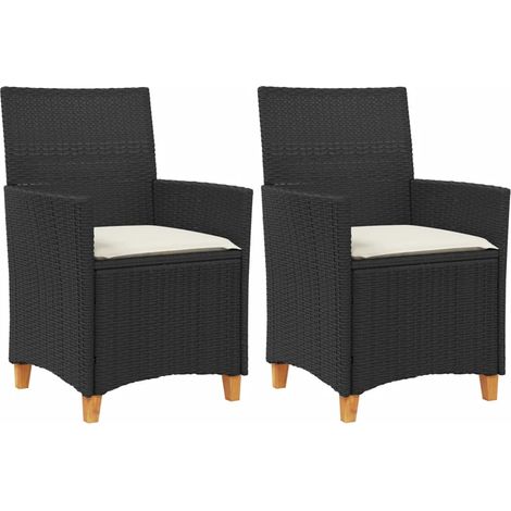 Chaises de jardin coussins lot de 2 Chaises d'extérieur noir résine tressée et bois (1/5)
