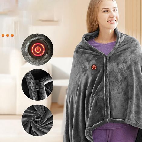 Couverture chauffante USB, couverture électrique portable avec 3 niveaux de chauffage, couverture chauffante électrique, poncho portable pour les épaules et le cou, lavable en machine, 156 x 86 cm, gr (1/5)