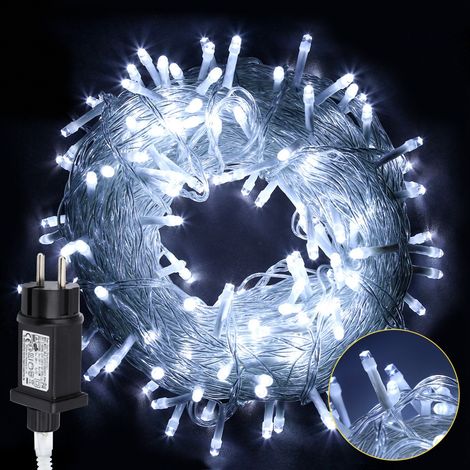 TolleTour Catena luminosa LED 30 m 300 LED bianco freddo, 8 modalità, memoria, cavo 5 m, IP44, cavo bianco, per Natale, giardino, balcone, terrazza, feste, casa (1/5)