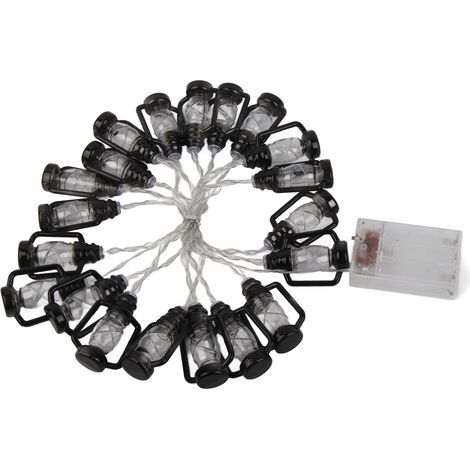 Guirlande lumineuse LED lanterne noire, mini lampe à pétrole rétro étanche en plastique à économie d'énergie, lumière blanc chaud pour le camping, 3 mètres de long, avec bande lumineuse clignotante. (1/5)