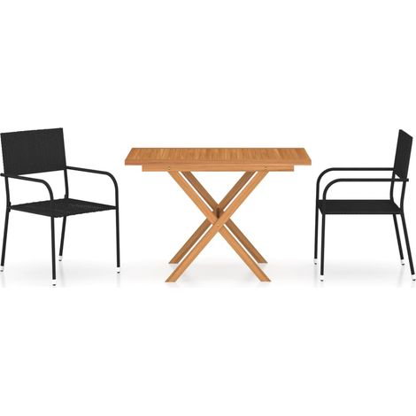 Set comedor jardín 3 pzas ratán sintético madera acacia negro vidaXL (1/5)