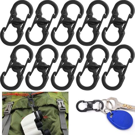 SABIR 10 Pièces Forme S Mousquetons Crochet Mousqueton Mousqueton en Métal Mini Mousqueton Forme S Mousquetons S Bague Mousqueton Noir en Acier Inoxydable pour Voyages Camping Randonnée Pêche noir (1/5)