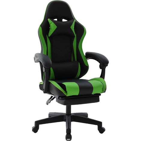 Chaise gaming ergonomique en similicuir avec repose-pieds – Vert
