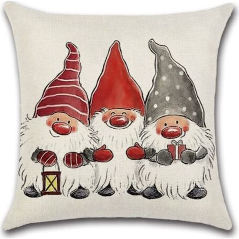 Taie d'oreiller de Noël, taie d'oreiller Père Noël en coton et lin, coussin de canapé, décoration (45 x 45 cm) (1/3)