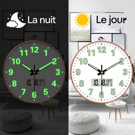 Horloge murale ronde 30 cm à quartz effet or rose luminescente led rose 12 30cm 1 kg – Livraison gratuite