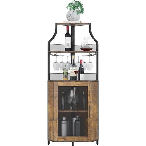 Buffet d'Angle Industriel 5 Niveaux avec LED, Porte-Verres et Étagères Réglables (1/5)