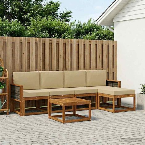 vidaXL Outdoor-Sofagarnitur 6 pcs Natur und Beige Polyester (1/5)
