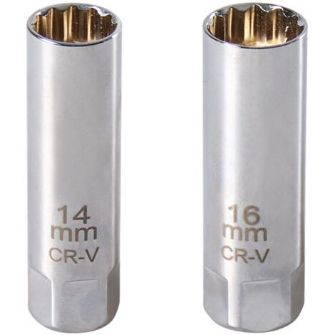 Lot de 2 douilles de bougie d'allumage 16 mm et 14 mm  Clé à bougie d'allumage automobile pour un entretien sans effort du moteur  Outil de démontage à 12 points (1/4)