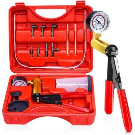 Coffret Pompe purge Purgeur liquide de Frein Testeur de Circuits à dépression,Pompe à Vide Manuelle,Vide Kit Outil de Réparation pour Voiture (1/4)