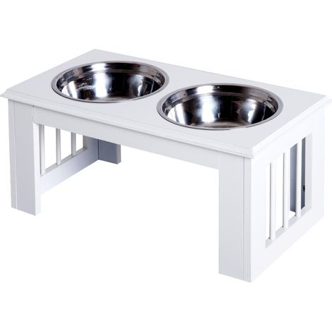 Station d'alimentation pour chien, antidérapante, 58,4 x 30,5 x 25,4 cm, blanche, 2 L par gamelle (1/5)