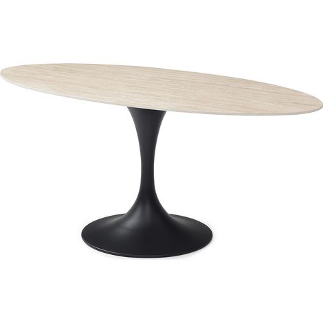 Tavolo da pranzo 8 persone in ceramica e metallo nero Effetto travertino beige - ELVA della Maison Céphy (1/4)