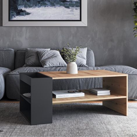 Table basse 100 x 55 cm noire et aspect chêne LORIE (1/5)