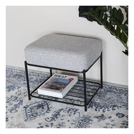 Tabouret 50x35x45 cm en tissu gris et métal noir (1/8)