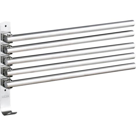 Porte-serviettes pivotant 5 barres avec crochets. Bras pliables en acier inoxydable pour salle de bain et cuisine (1/5)