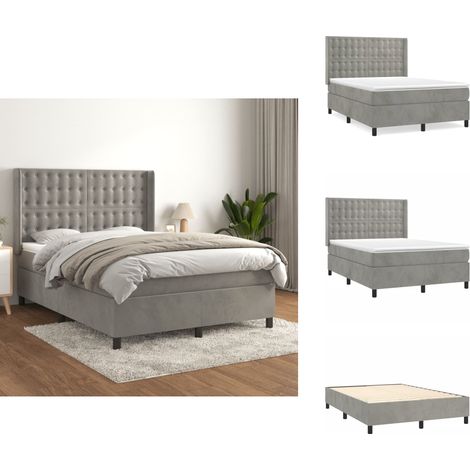 Boxspringbett mit Matratze Hellgrau 140x190 cm Samt - Samtbett - Boxspringbett - Doppelbett - Schlafzimmermöbel - Luxusbett (1/5)