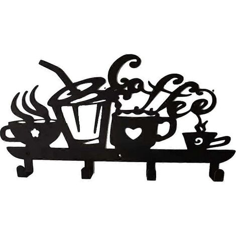 Kreatives 4-Haken-Wandhalterungs-Kaffeebecher-Abtropfhaken-Schwarzes Metall-Becherregal zum Aufhängen