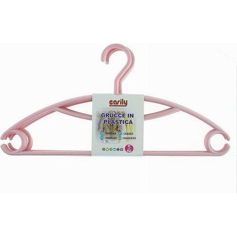 TRADE SHOP - Set 5 Pz Grucce Stampelle Appendiabiti In Plastica Rosa Vestiti Pantaloni 87687 - (1/3)