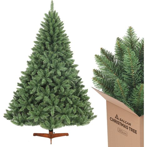 SALCAR Künstlicher Weihnachtsbaum Künstlicher Tannenbaum mit natürlichen Zweigfarben und Echtholzständer, 210 cm (1/5)
