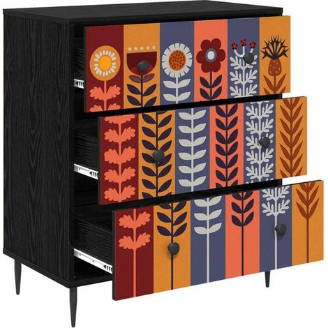Cuvette de Toilette Design Moderne avec Motif Tournesol, 66 x 36,5 x 76 cm, Finition Chêne Noir Élégante (1/5)