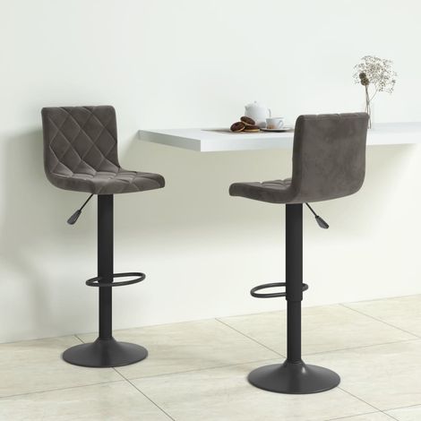 Lot de 2 Tabourets de bar Tabourets Chaises Hauts pour Cuisine, Bar Gris foncé Velours -QS32425 (1/4)