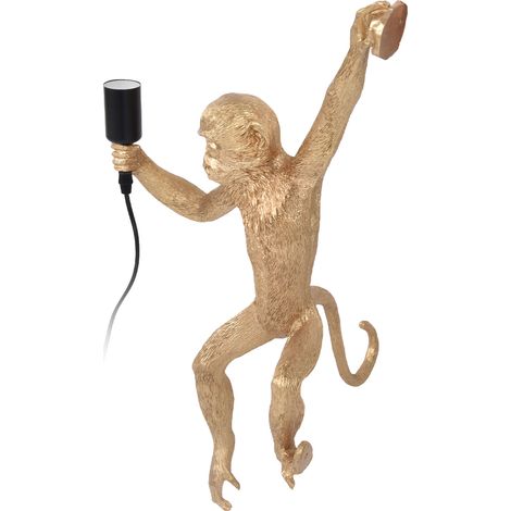 Skandinavische Affen-Wandleuchte aus Kunstharz, E27-Tierdesignlampe für Kinderzimmer, Bar, Restaurant, Wohnzimmer, Dekoration, 110-220 V, Lieferung ohne Leuchtmittel, Gold, links, CE+UL-Standard, über
