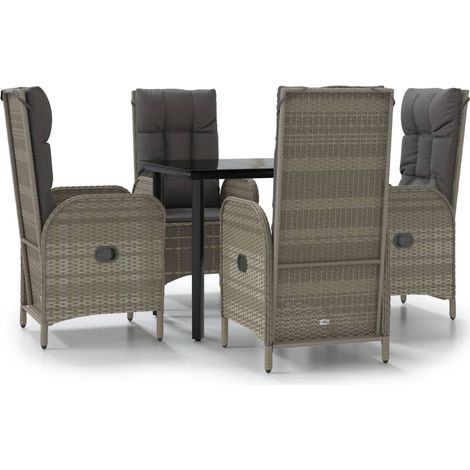 Maison Exclusive - Set da Pranzo Giardino 5pz Nero e Grigio con Cuscini Polyrattan