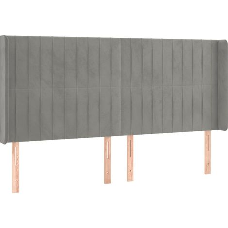 Testiera letto complemento arredo camera da letto con bordo laterale 203 x 16 x 118/128 cm tessuto velluto grigio chiaro TDL0205185