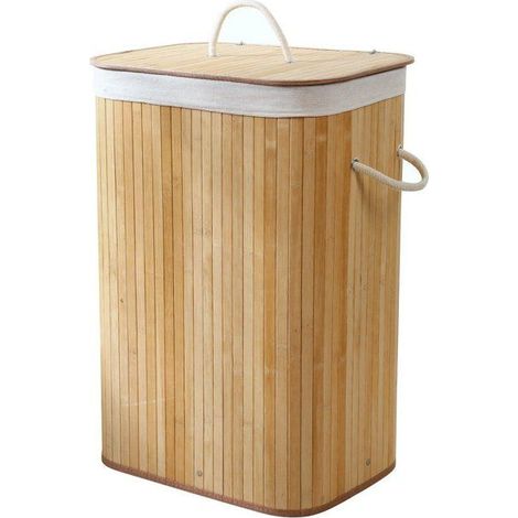 1 panier à linge bambou, rectangulaire 70 L, hauteur 60 cm, avec sac intérieur amovible et poignées en corde, pour salle de bain ou chambre