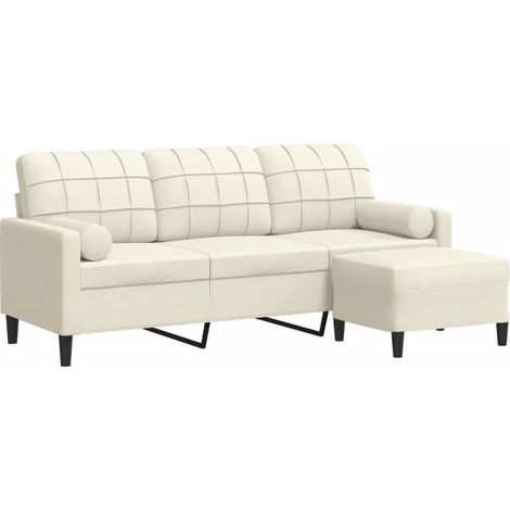 Canapé à 3 places,Sofa pour Salon,Banquette avec repose-pieds Crème 180 cm Velours CFW901582 (1/5)