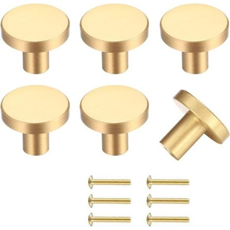 Lot de 6 poignées de tiroir de 25 mm de diamètre, poignées de meubles dorées, poignées d'armoire rondes pour la décoration (1/4)