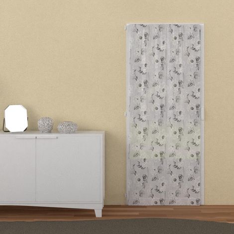 Soleil D Ocre – Voilage porte fenêtre 90x200 cm – Imprimé floral blanc – 100% polyester – Finition passe tringle – Prêt à poser (1/2)