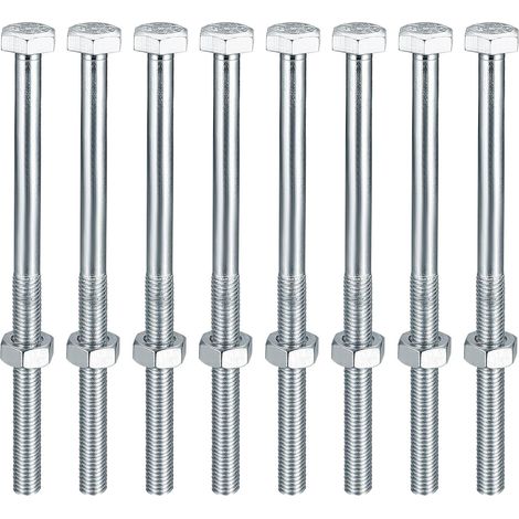 8 pernos y tuercas M10, pernos hexagonales M10 x 160 mm con tuercas, tornillos para máquina, tornillos hexagonales de acero inoxidable