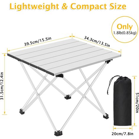 Tragbarer Campingtisch, leichter Klapptisch für draußen, kleiner, kompakter Aluminiumtisch mit Tragetasche für Camping, geeignet für Picknicks, Grillabende und Wanderungen (1/5)