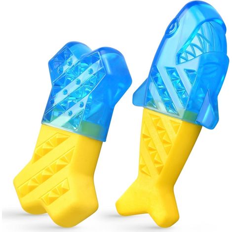 Jouets à Mâcher Rafraîchissants pour Chiens, Jouets de Glace à Mâcher pour Chiens, 2 Paquets de Jouetss de Dentition Congelables pour Chiots, Jaune + Bleu (1/4)