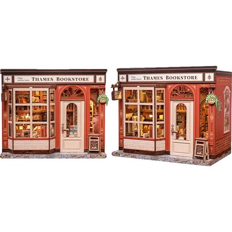 Librería Reading Corner, Casa de muñecas en miniatura para armar, Decoración única para el hogar, Librería Thames (1/2)