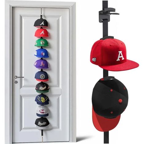 Porte-chapeaux de porte - Organisateur à crochets double face pour casquettes et chapeaux, rangement mural ou sur porte